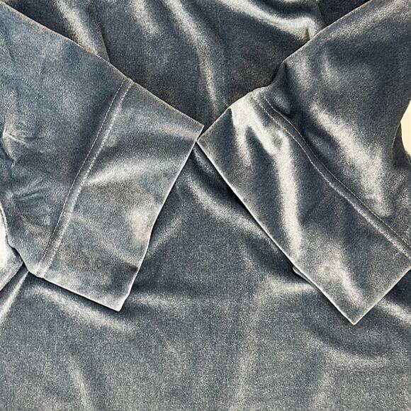 Anthropologie Krisha Blouse Top Velvet Mock Neck Short Sleeve Slate Blue Size L - Picture 12 of 16